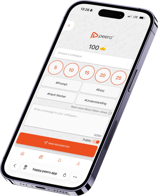 The Peero app surfacing recognition and behavior signals